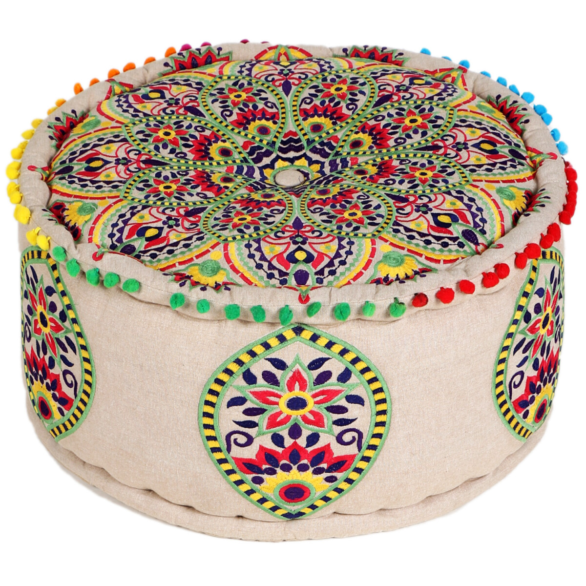 Oosterse decoratieve poef vloerkussen Hakika 50 cm, veelkleu