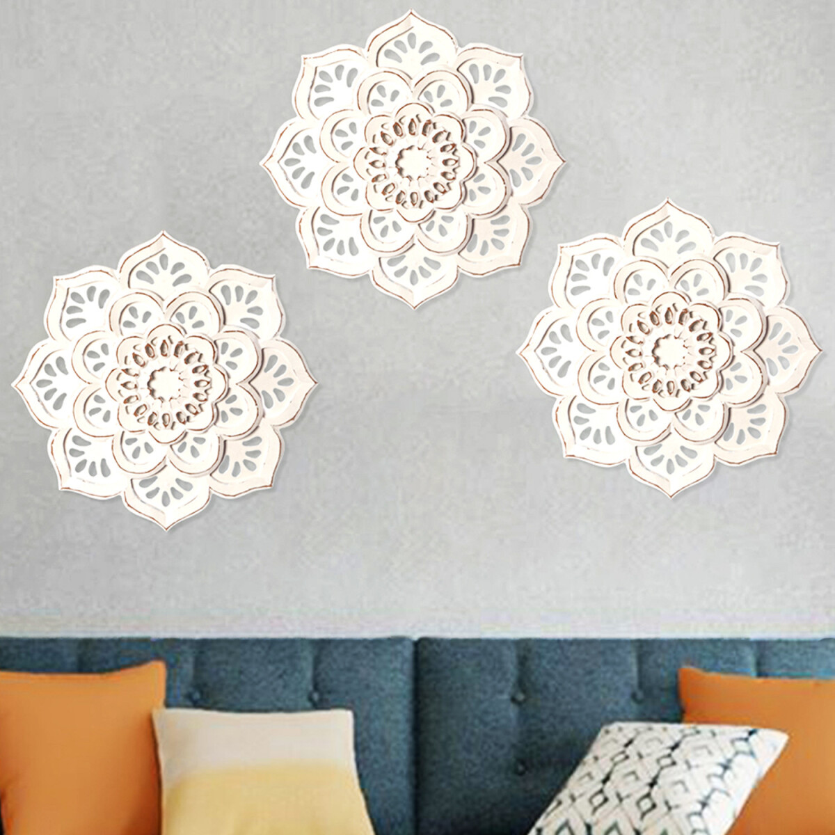 Set van 3 vintage wanddecoraties van hout Amila