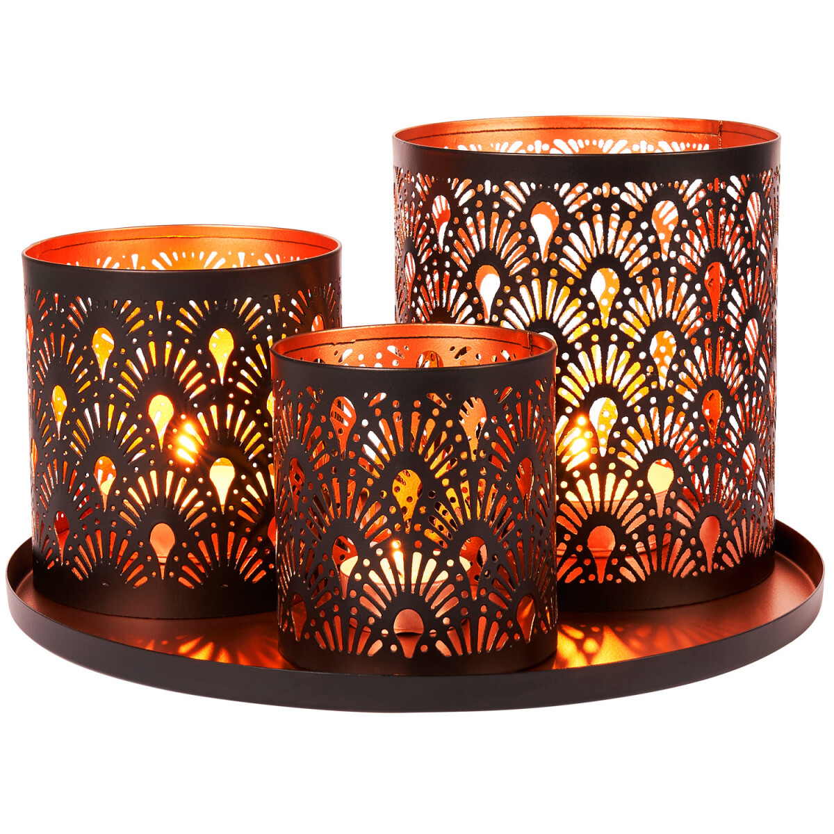 Set van 3 windlichten, zwart-koper, oost box