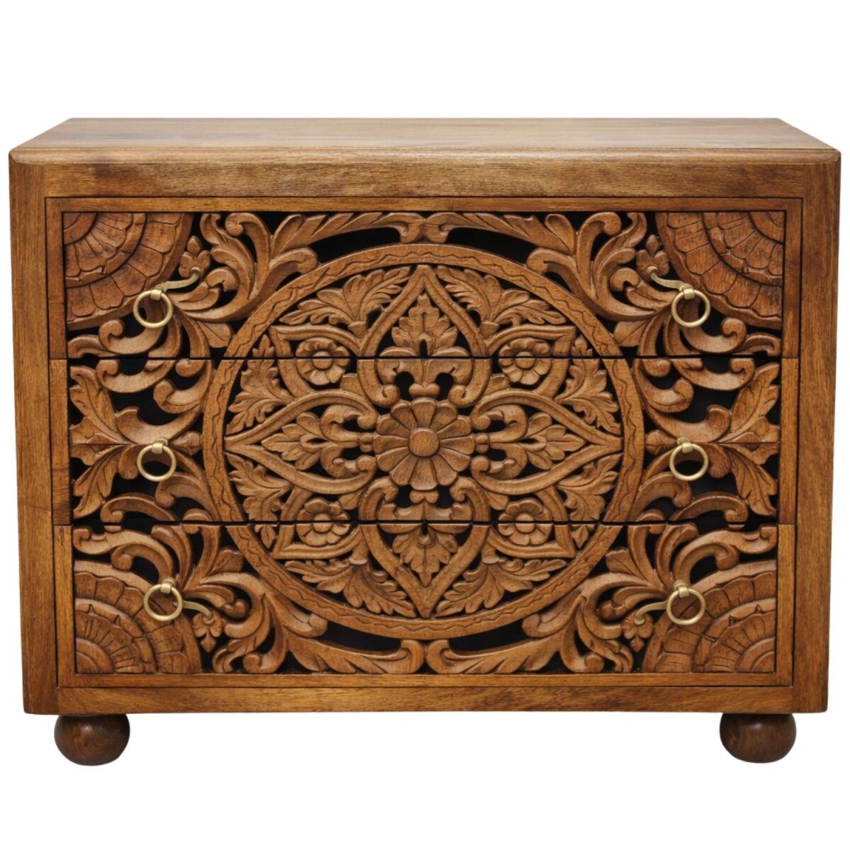 Commode Ganan bruin 90 cm massief hout boho-stijl