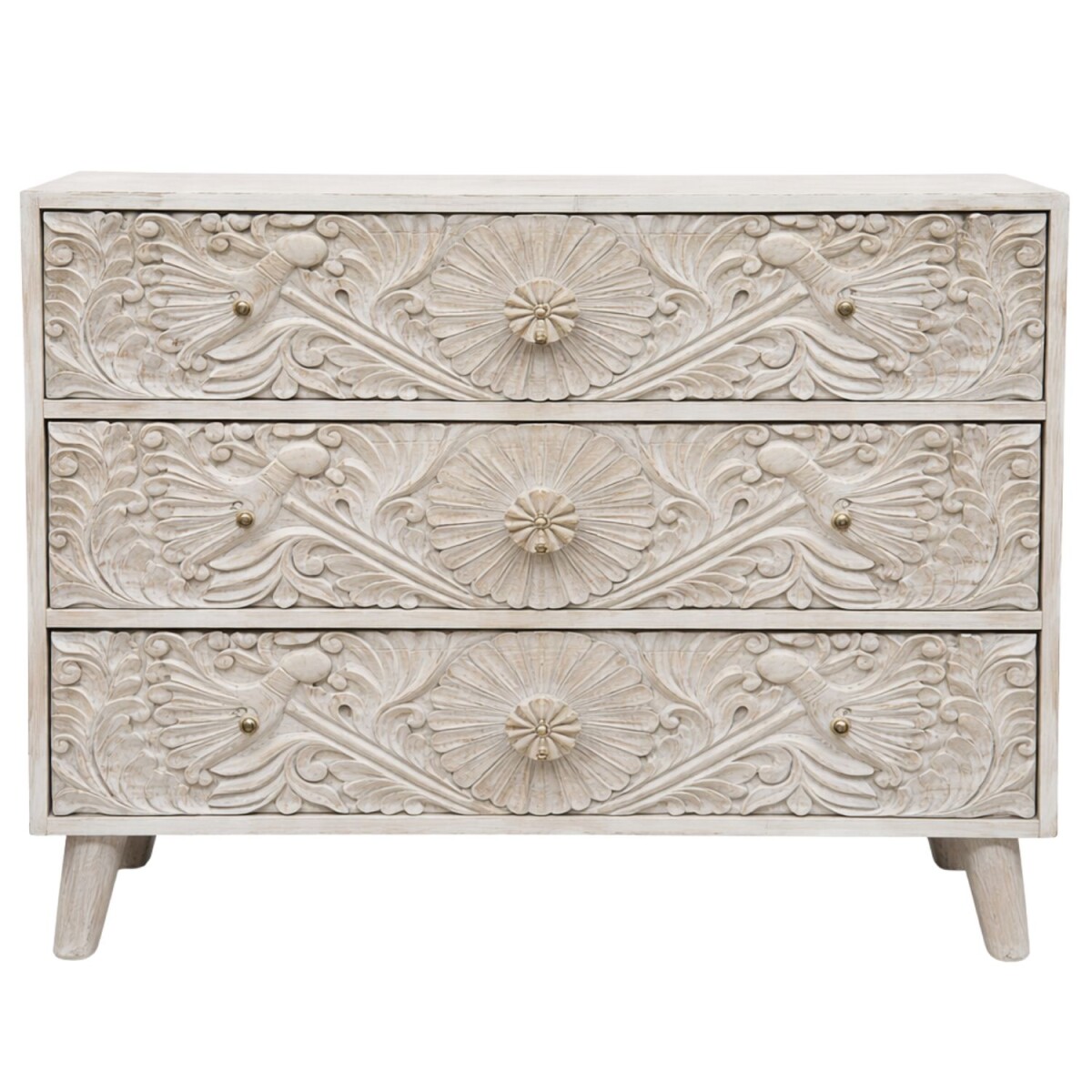 Commode Harnur 80 cm, massief hout, boho-stijl