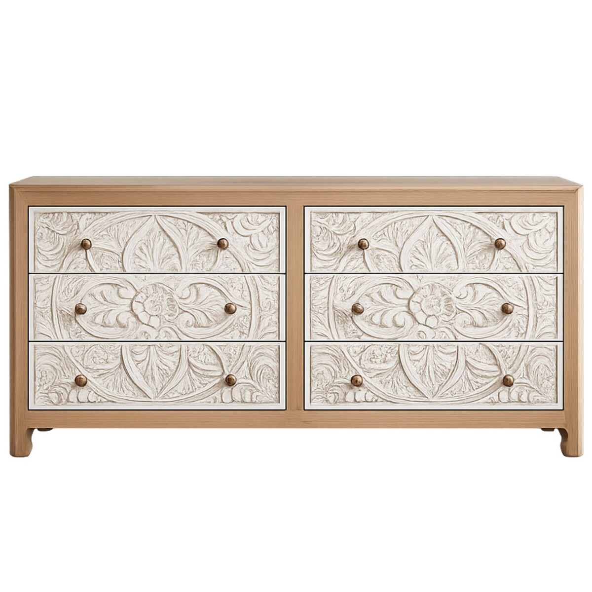 Sideboard Inica naturel wit 154 cm massief hout boho
