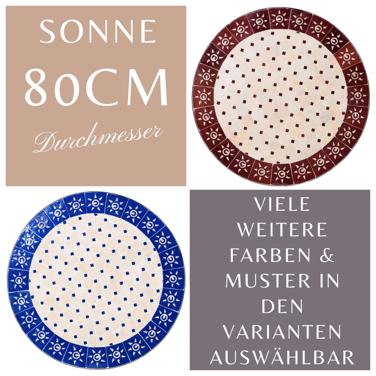 Marokkaanse mozaïektafel Zon 80 cm  box