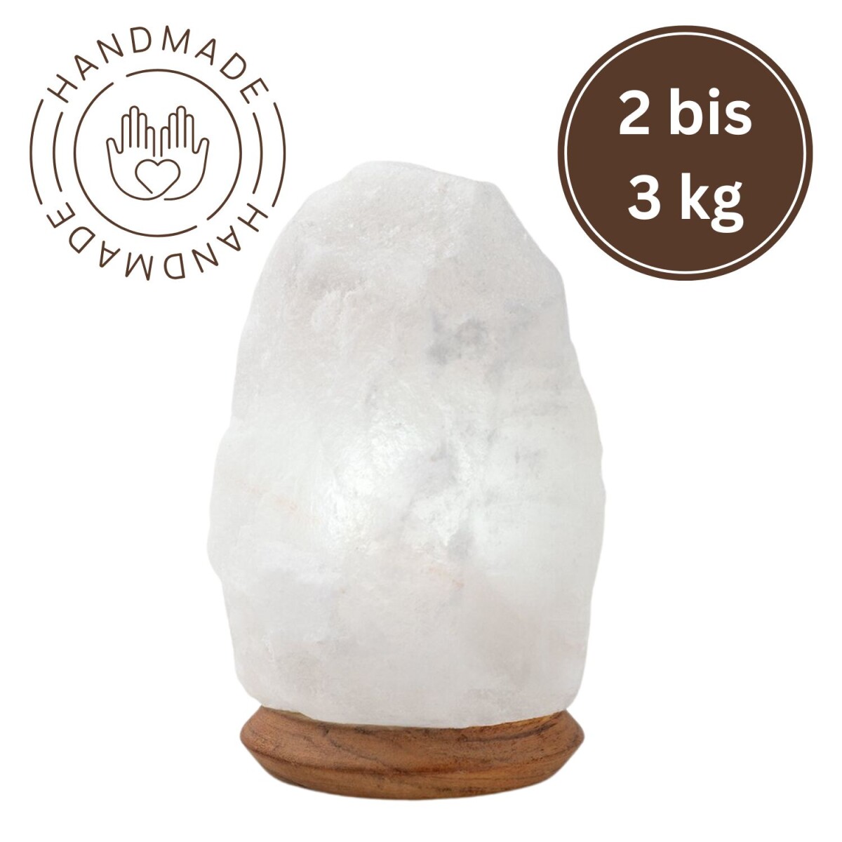 Verlichte zoutkristal ROCK 3 kg White Line met houten voetst