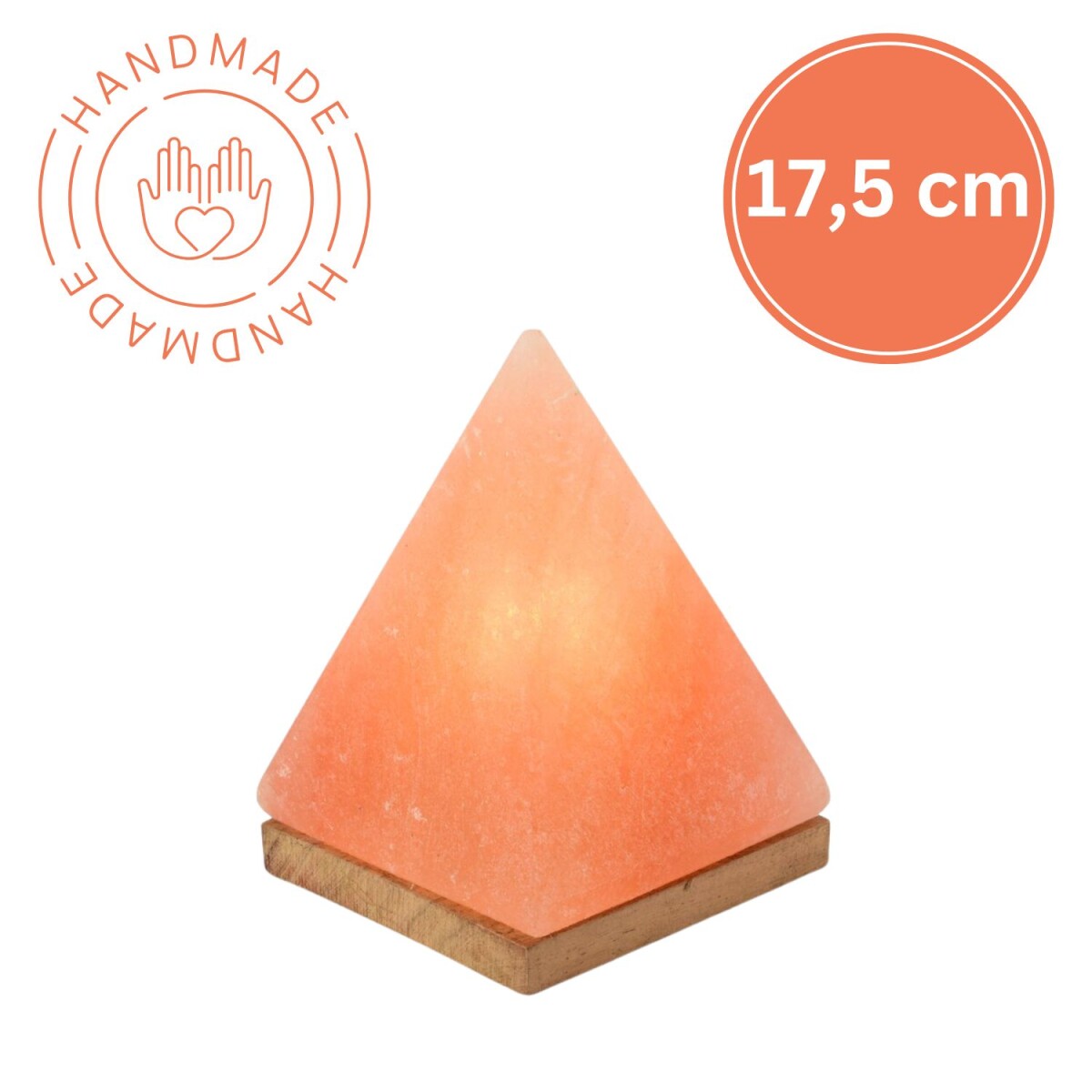 Verlichte zoutkristallen piramide, hoogte 17,5 cm, zoutkrist