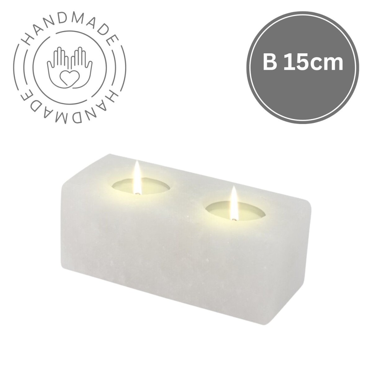 Theelichthouder van zoutkristal TWIN CUBE White Line | Handg