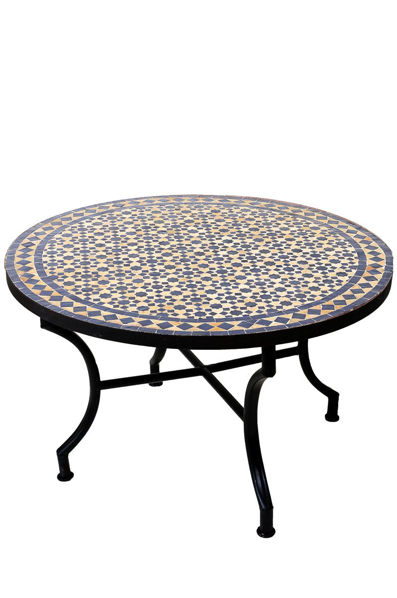 Marokkaanse mozaïektafel Albaicin, beige en blauw, 80 c