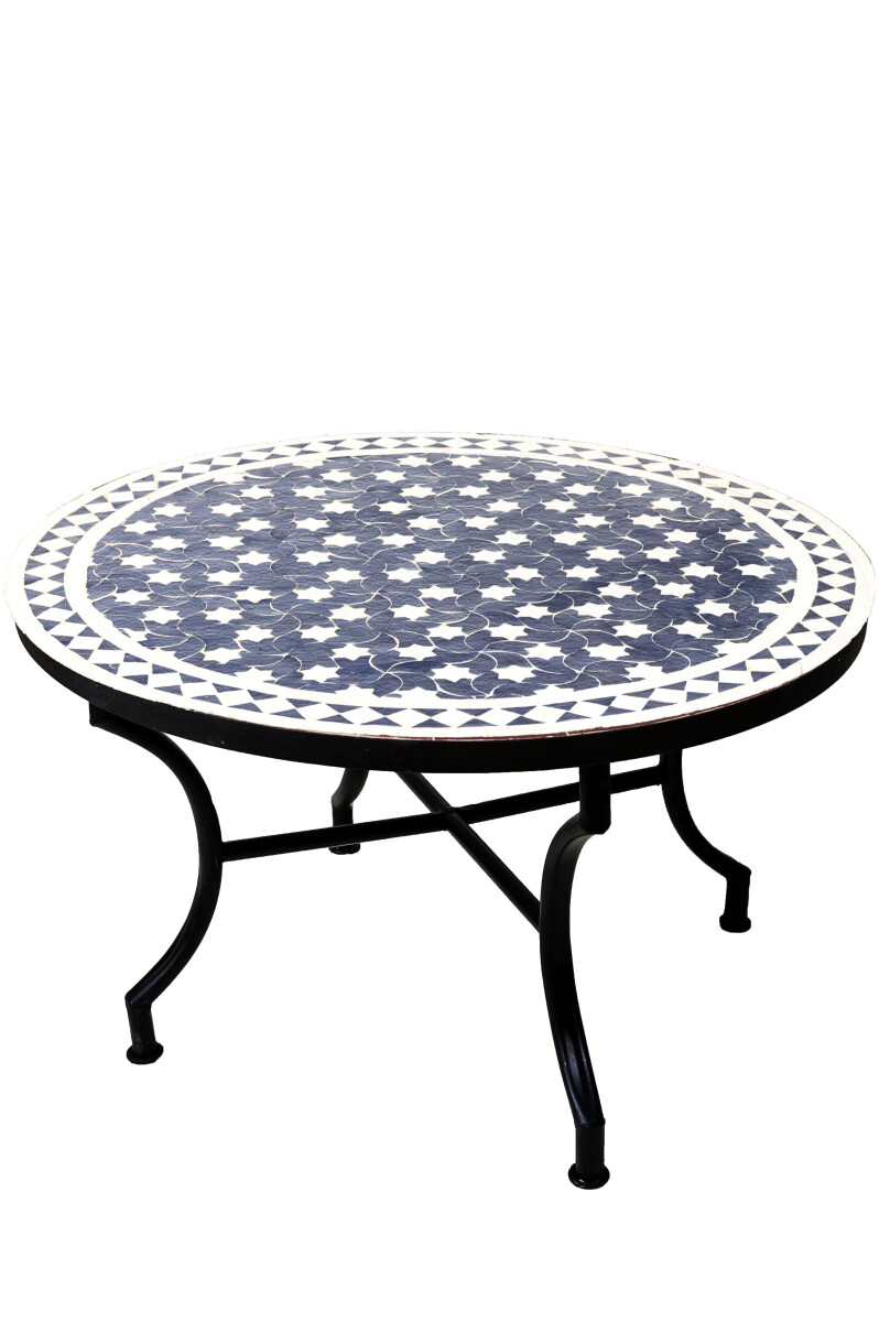 Marokkaanse mozaïektafel Estrella Blauw Wit, diameter 8