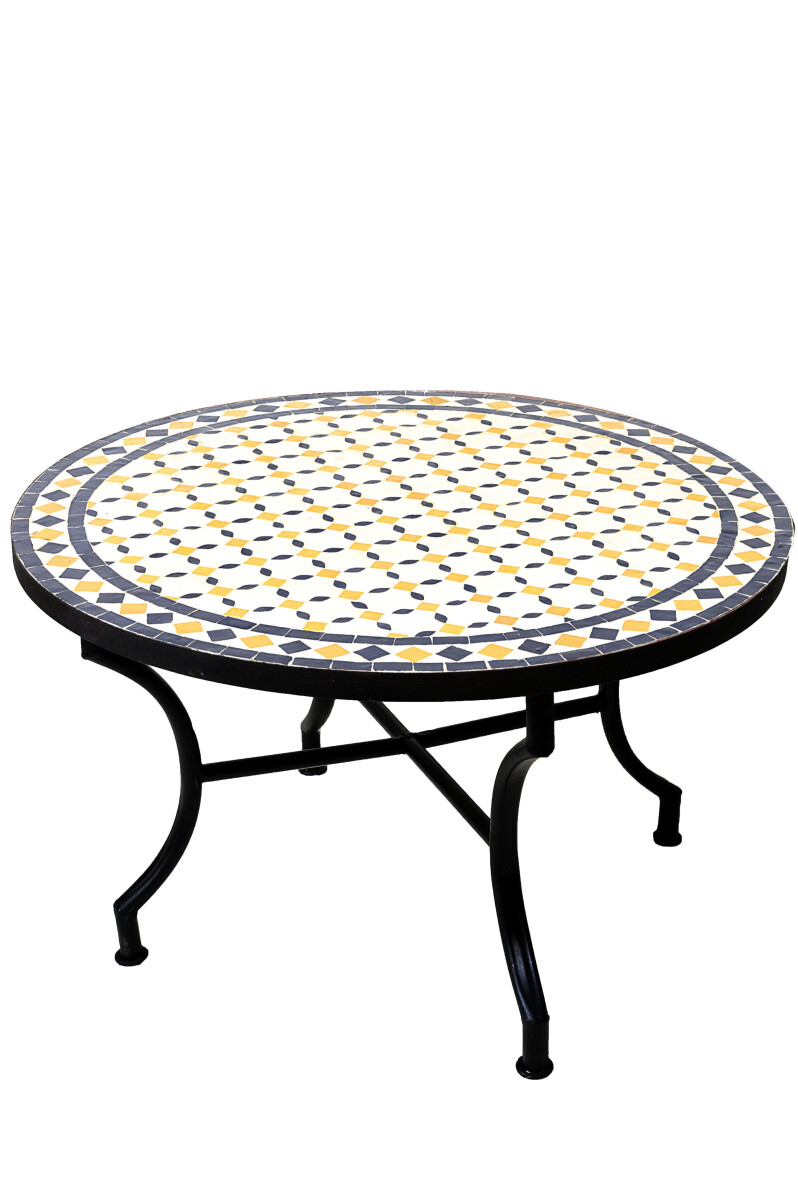 Marokkaanse mozaïektafel Giralda wit, geel en blauw, di