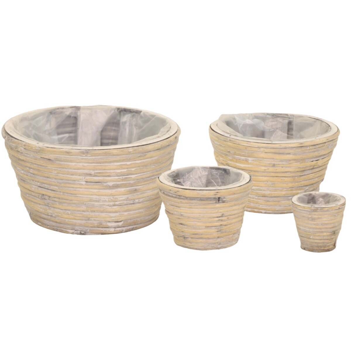 Bloempot van rotan, grijs | Set van 4 pl box