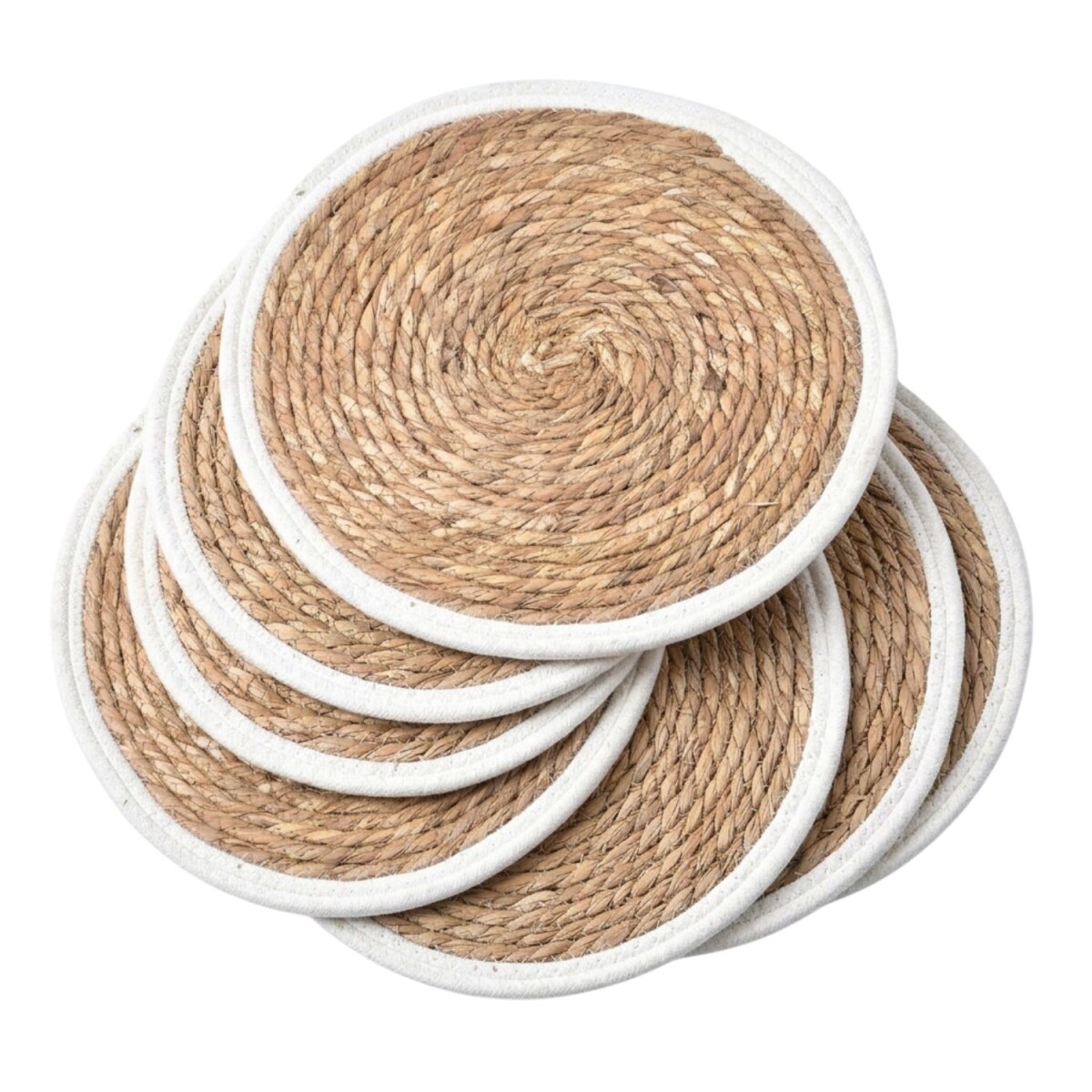 Set van 6 boho-placemats van rotan, naturel en wit | Placema