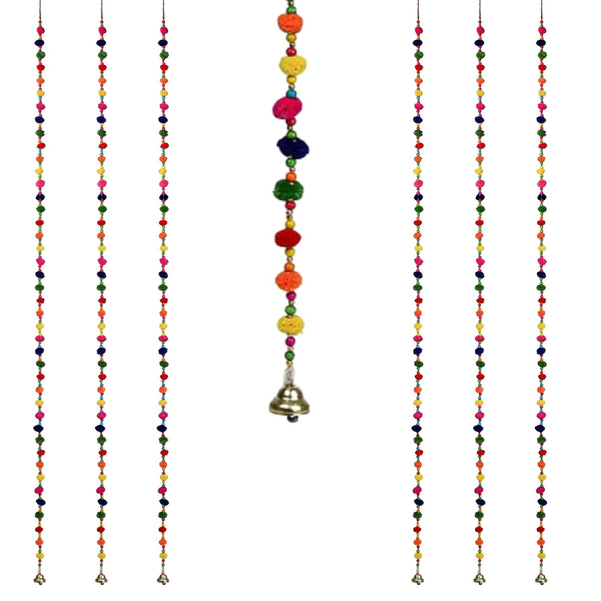 6er Set Boho Dekohänger Pom-Pom handgemacht aus Textil 