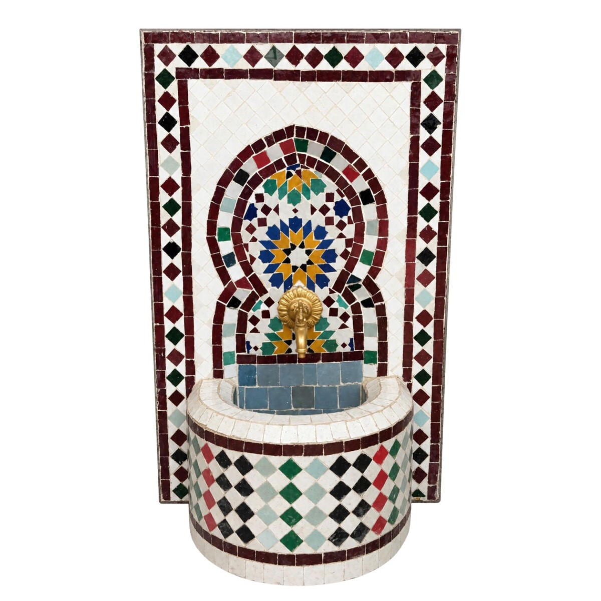 Marokkanischer Mosaikbrunnen 03-73 | Weiß Bunt handgem