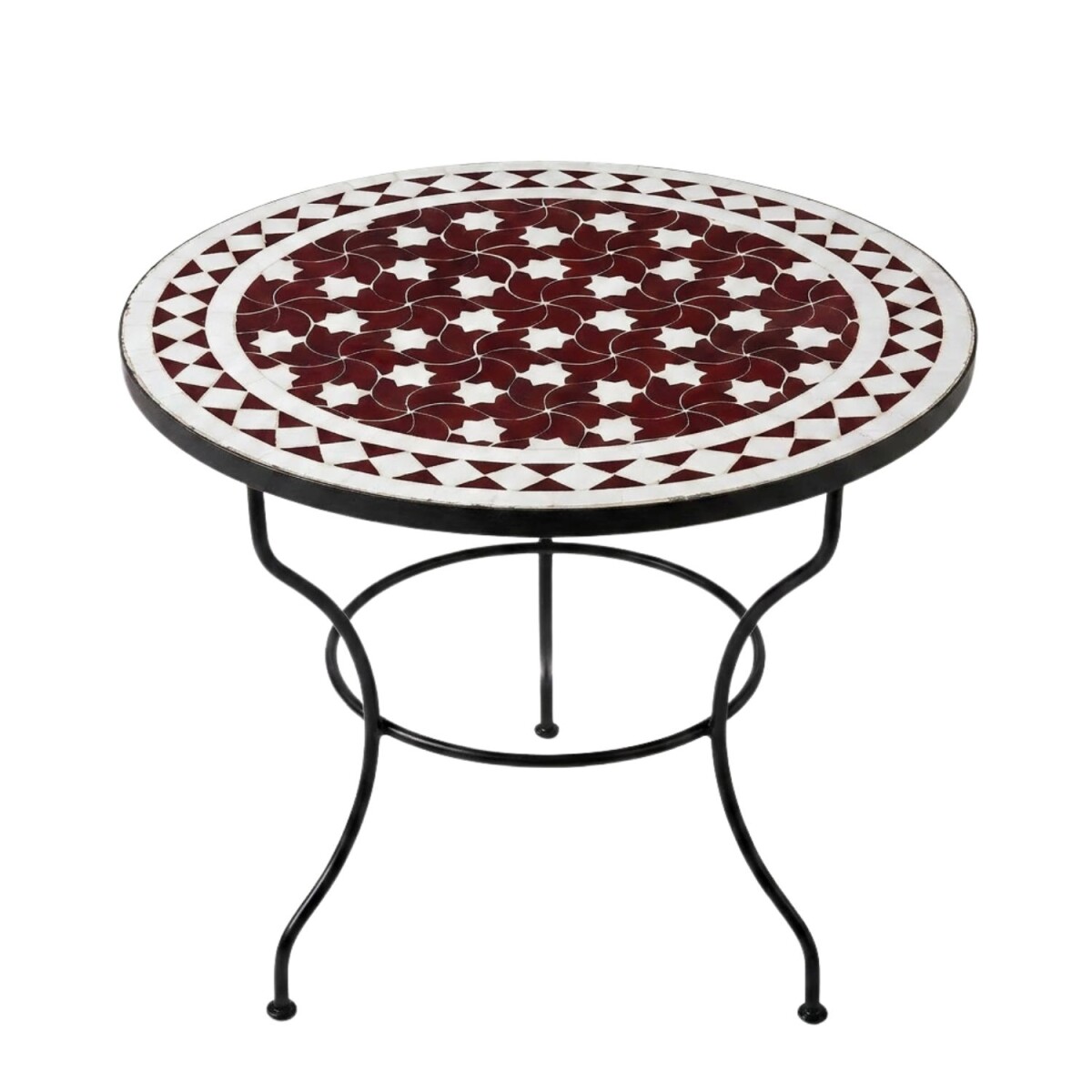 Marokkanischer Mosaik Couchtisch Estrella Bordeaux-Wei&szlig