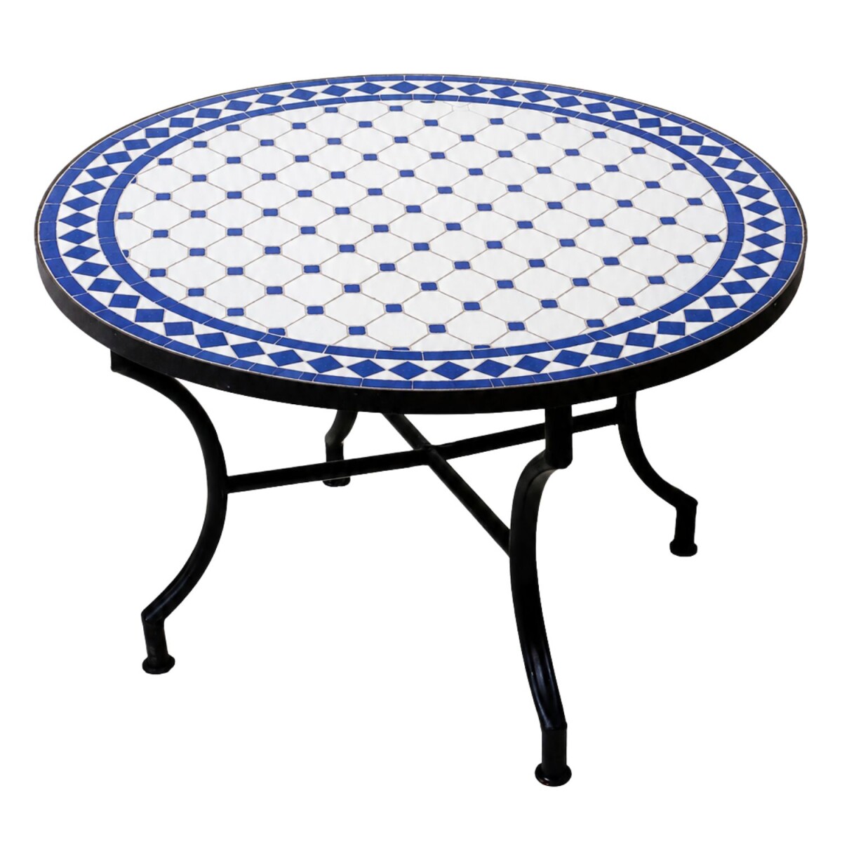 Marokkanischer Mosaik-Couchtisch Marrakesch Weiß-Blau 