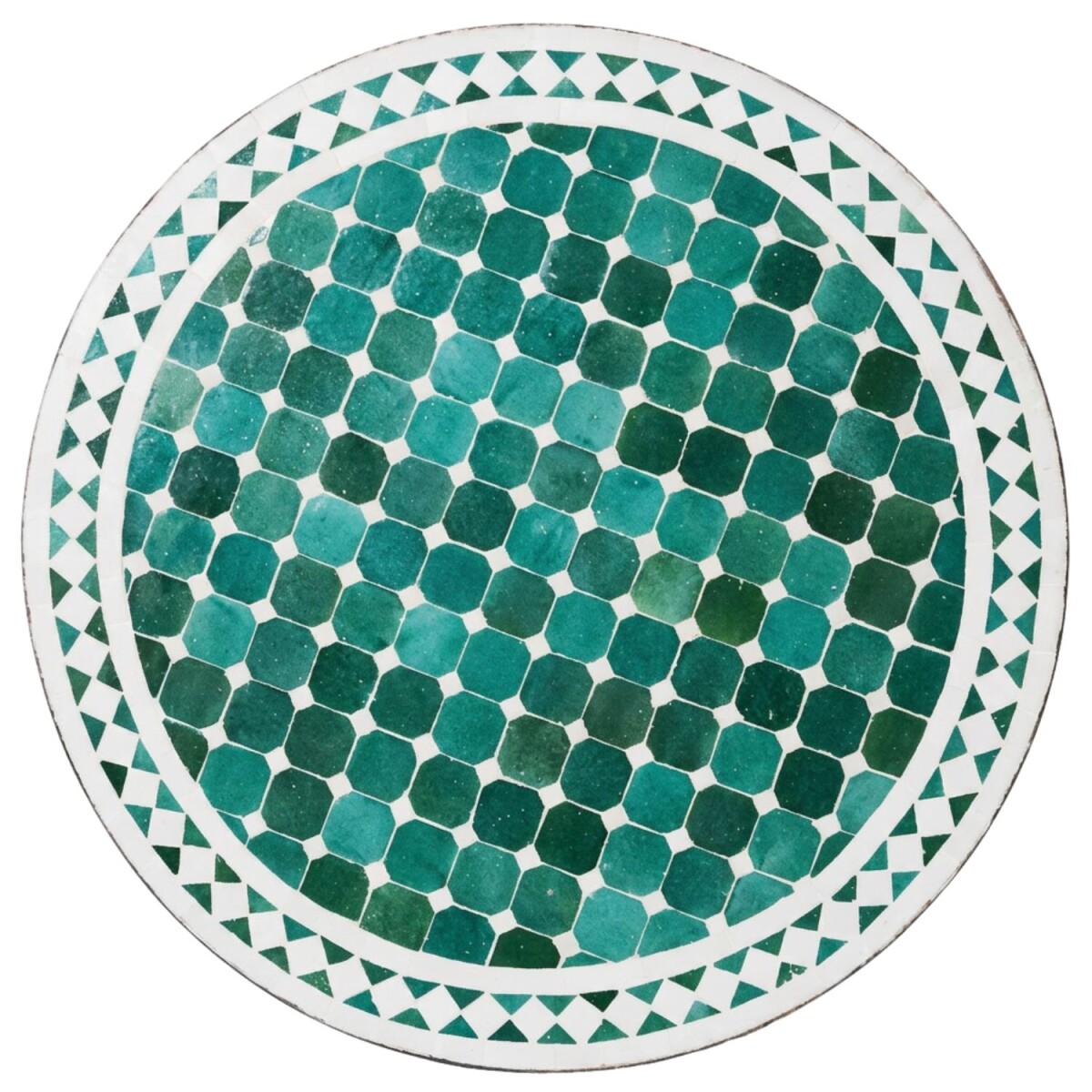 Marrakesch Grün Weiß 80cm Mosaikplatte rund handg