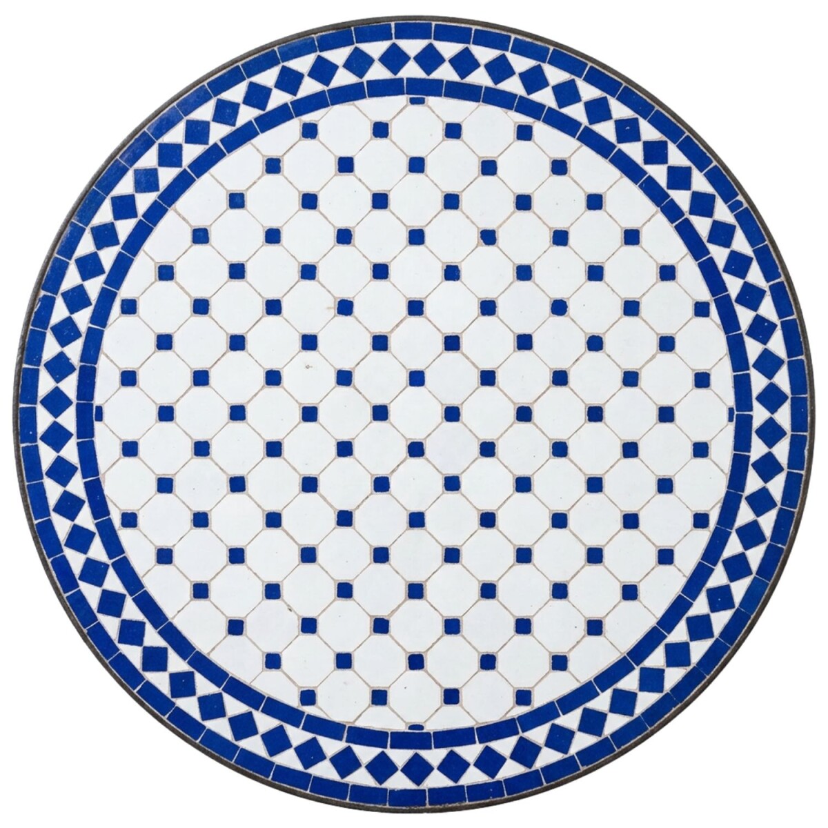 Marrakesch Weiss Blau 80cm Mosaikplatte rund handgefertigt a