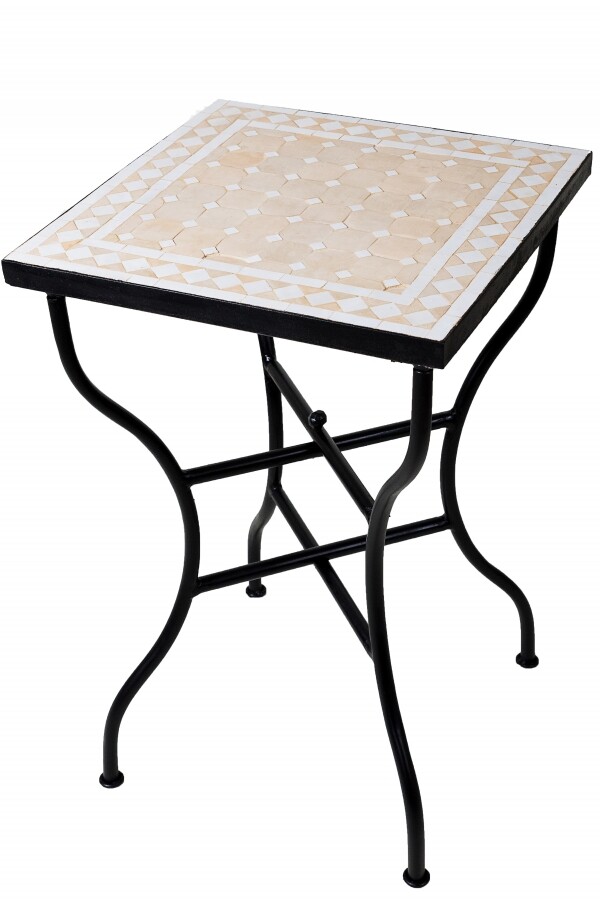 Marokkaanse mozaïektafel Marrakesh beige-wit Ø50