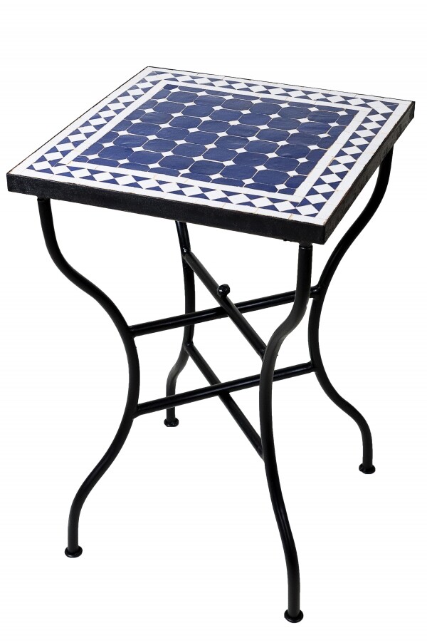 Marokkaanse mozaïektafel Marrakesh blauw-wit Ø50
