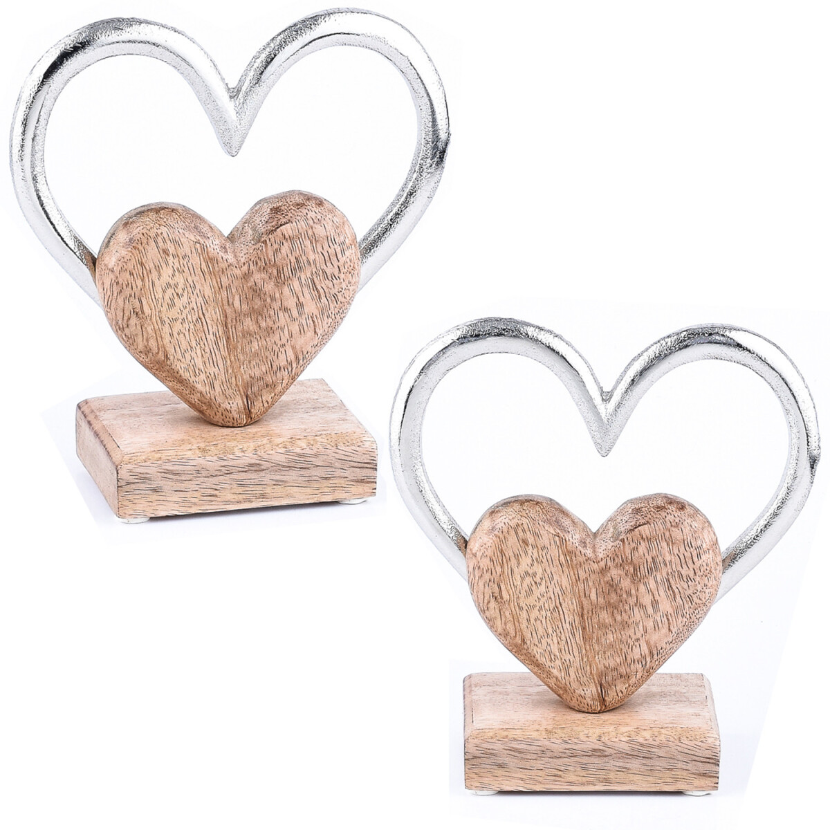 Set van 2 Amour -4- hartvormige decoratieobjecten, hout, zil