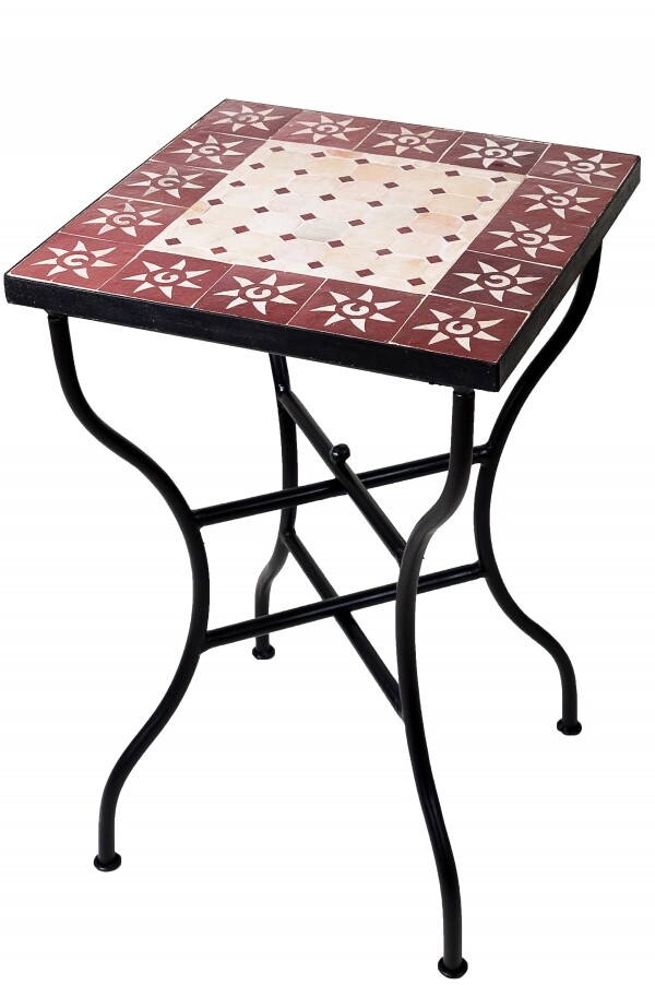 Marokkaanse mozaïektafel Zon beige-bordeaux Ø50x