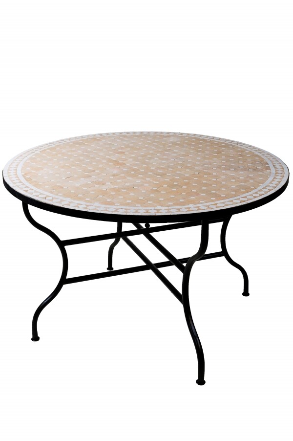 Marokkaanse mozaïektafel Marrakesh beige-wit 120 cm | H