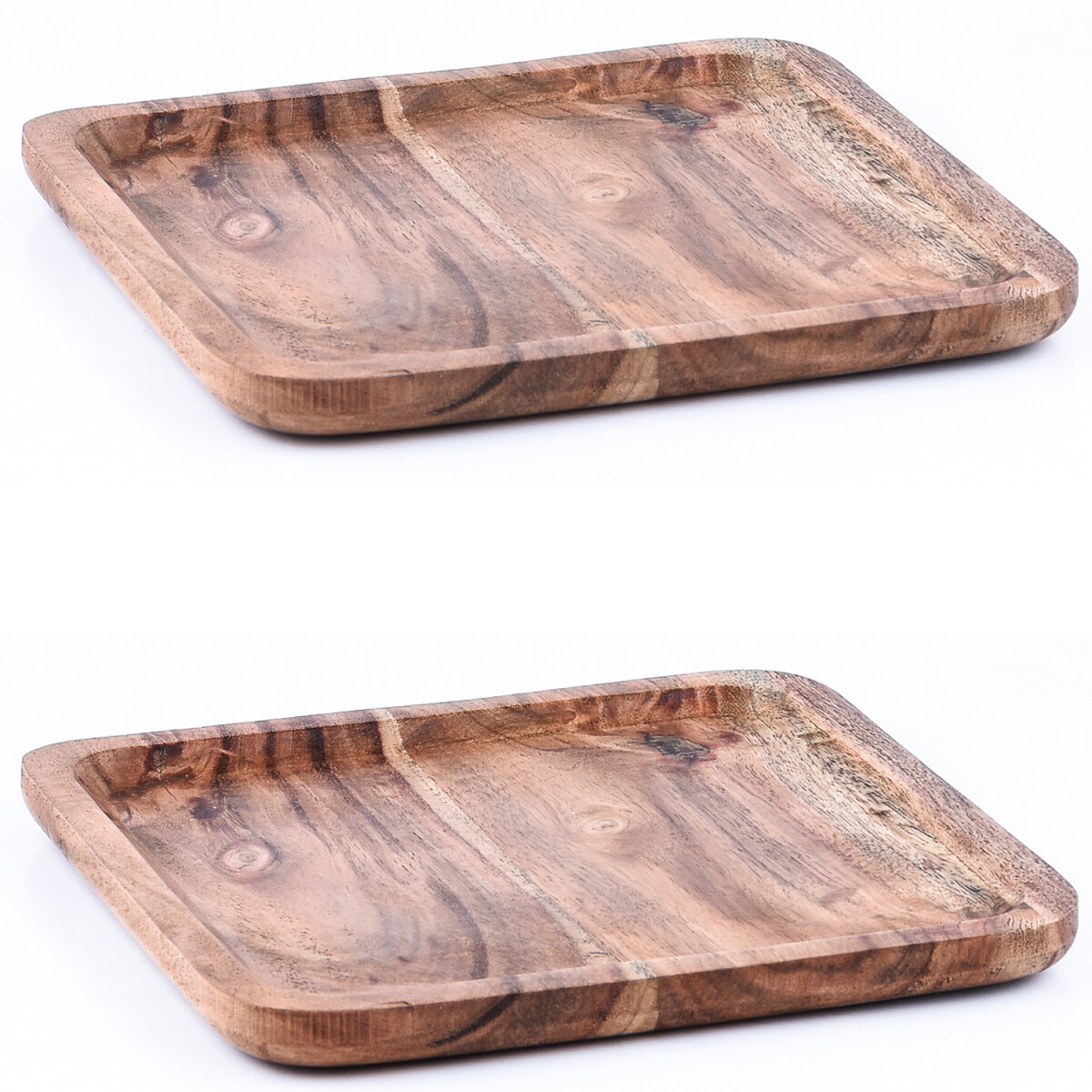 Set van 2 acaciahouten dienbladen Anea 20x20 cm