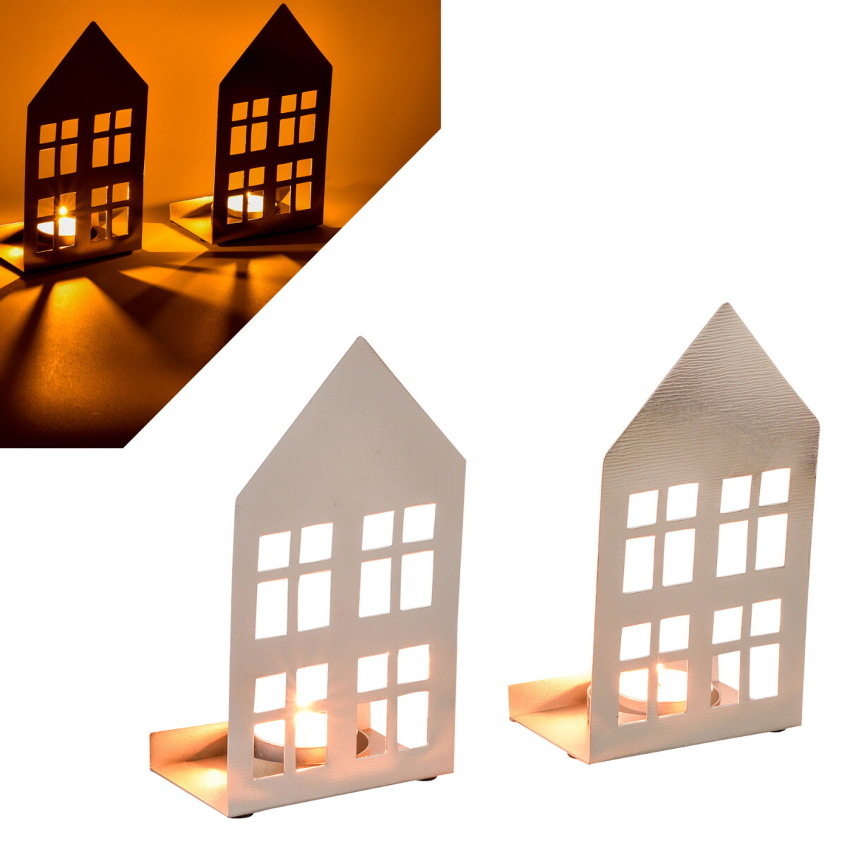 Set van 2 kerstversieringen: theelichthouders Winterhuis Mai