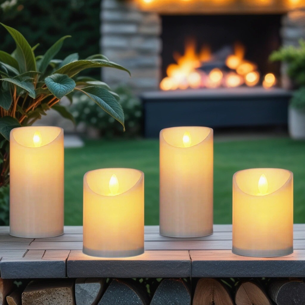Set van 4 vintage LED-kaarsen van echt was, 10 cm + 15 cm