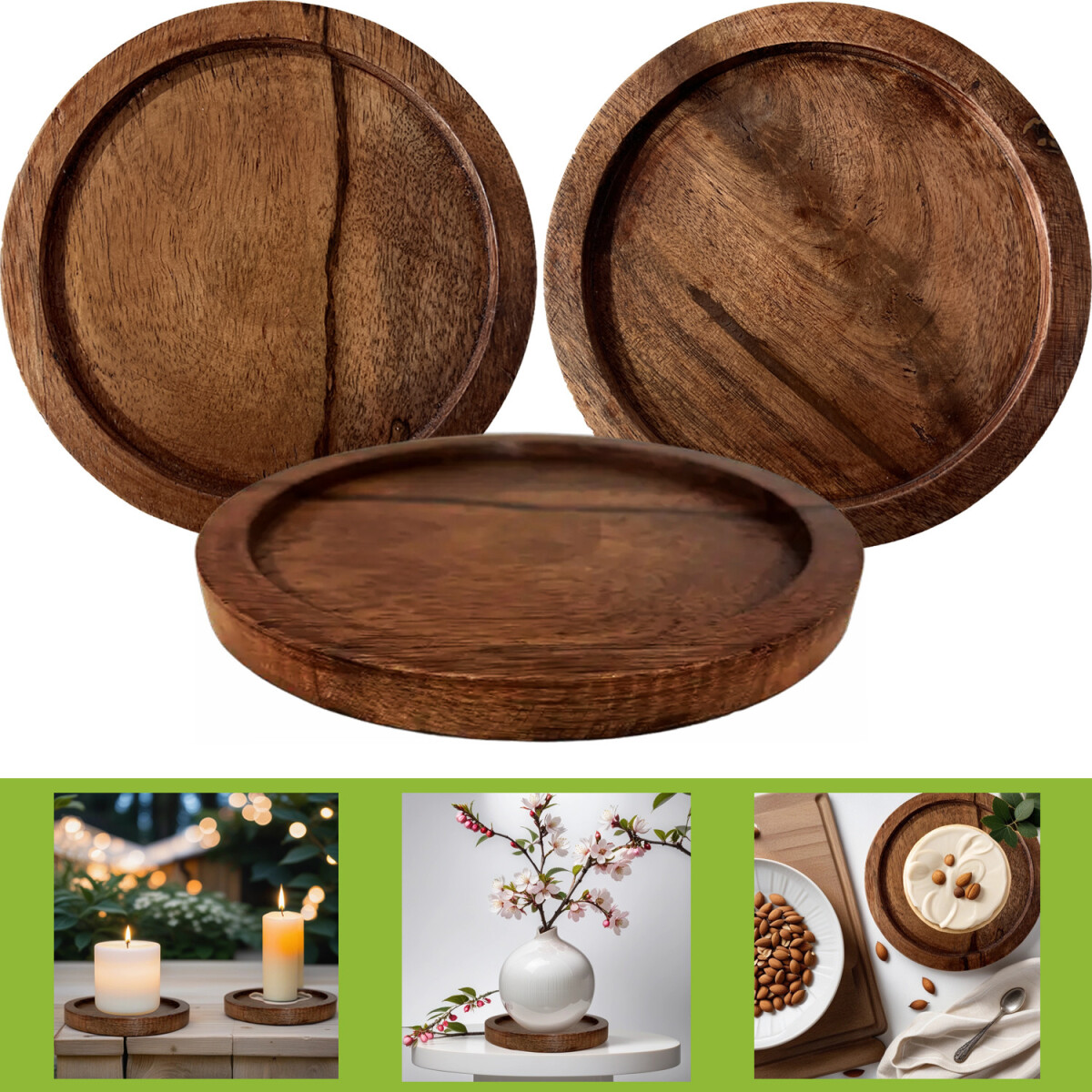 Set van 3 vintage bloempotonderzetters e box