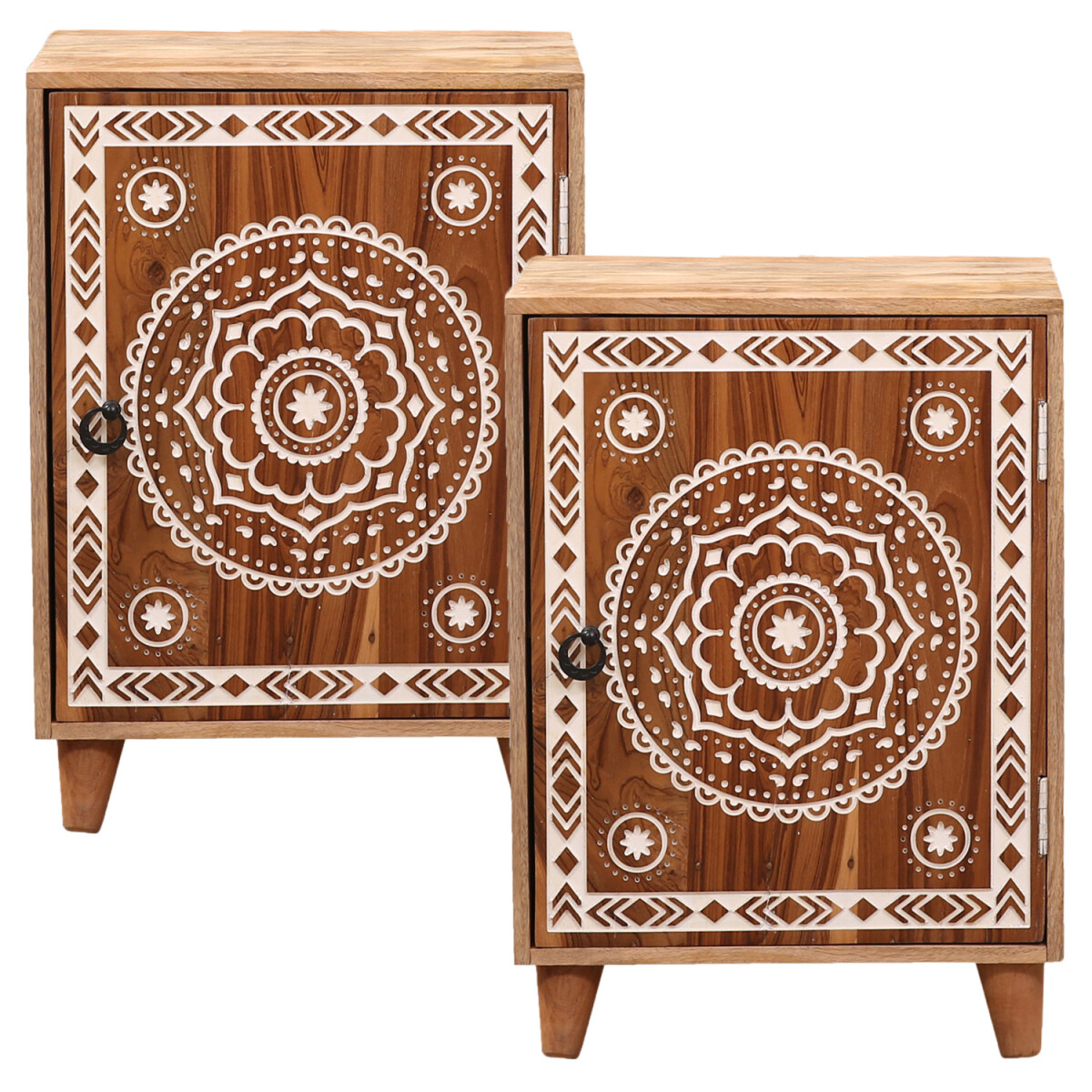 Set van 2 boho-meubels: nachtkastje, bijzettafeltje, ladekas