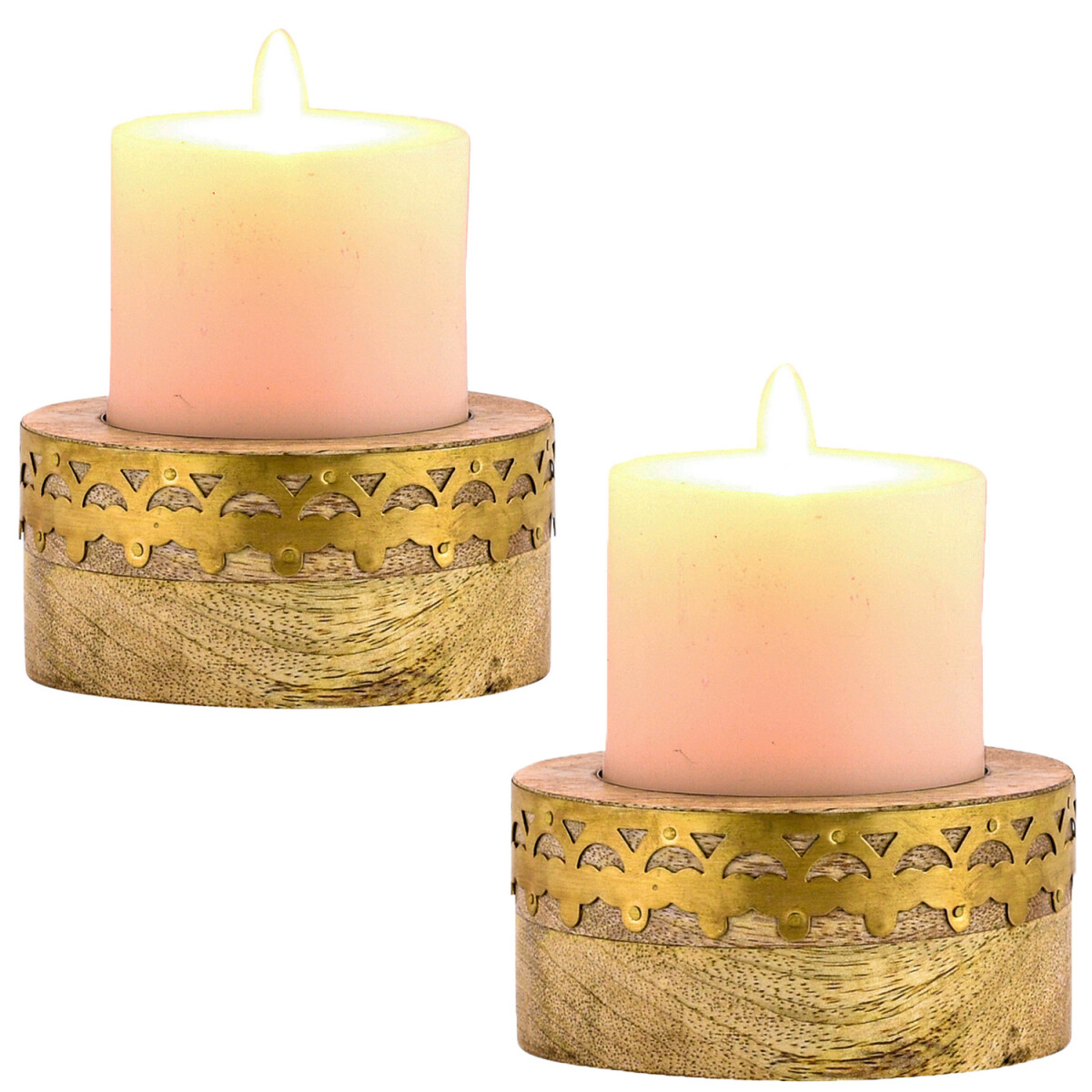 Set van 2 boho-theelichthouders van hout box