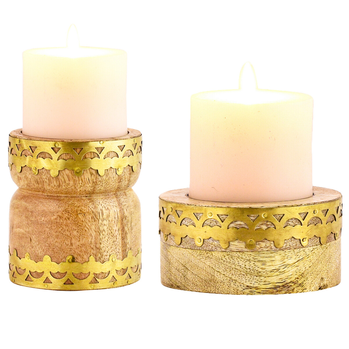 Set van 2 boho-theelichthouders van hout box