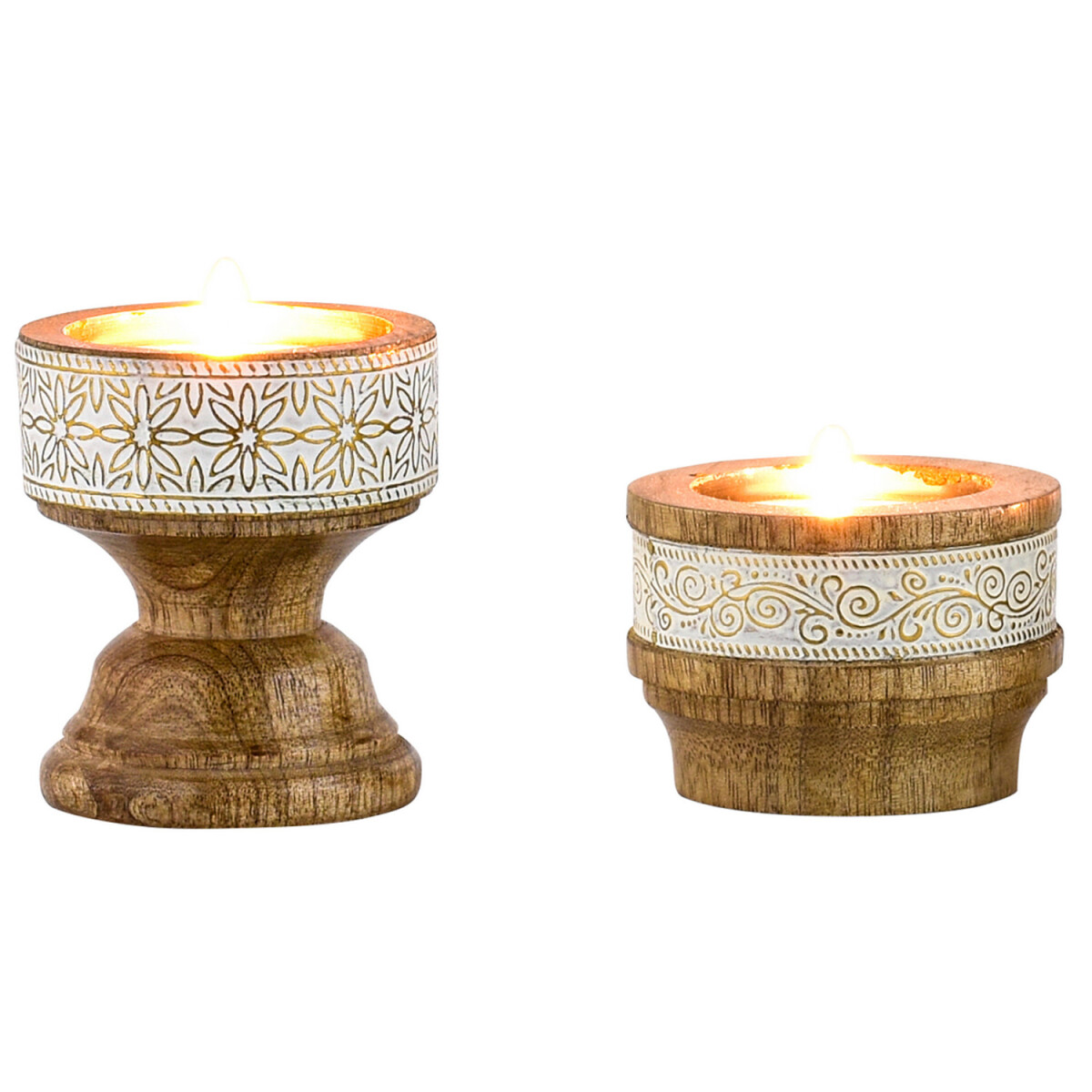 Set van 2 boho-theelichthouders van hout box
