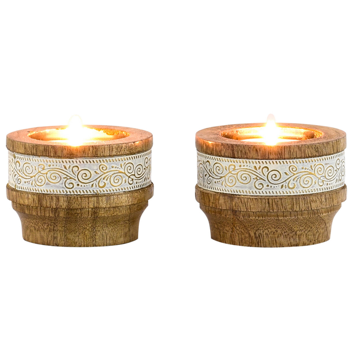 Set van 2 boho-theelichthouders van hout box