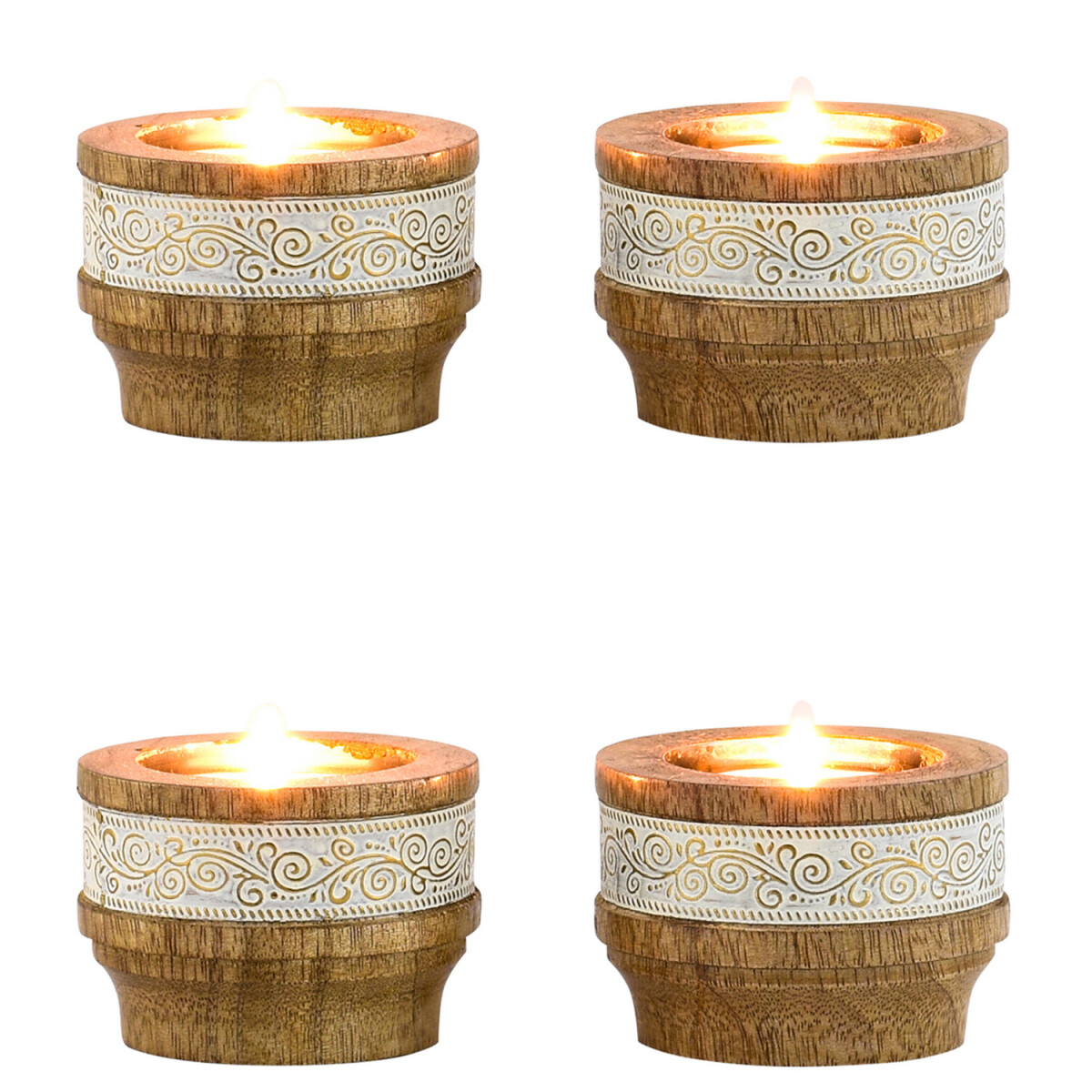 Set van 4 boho-theelichthouders van hout box