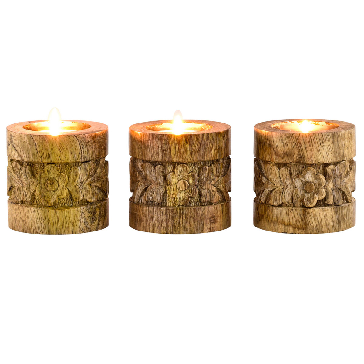 Set van 3 oosterse decoratieve theelichthouders van hout van