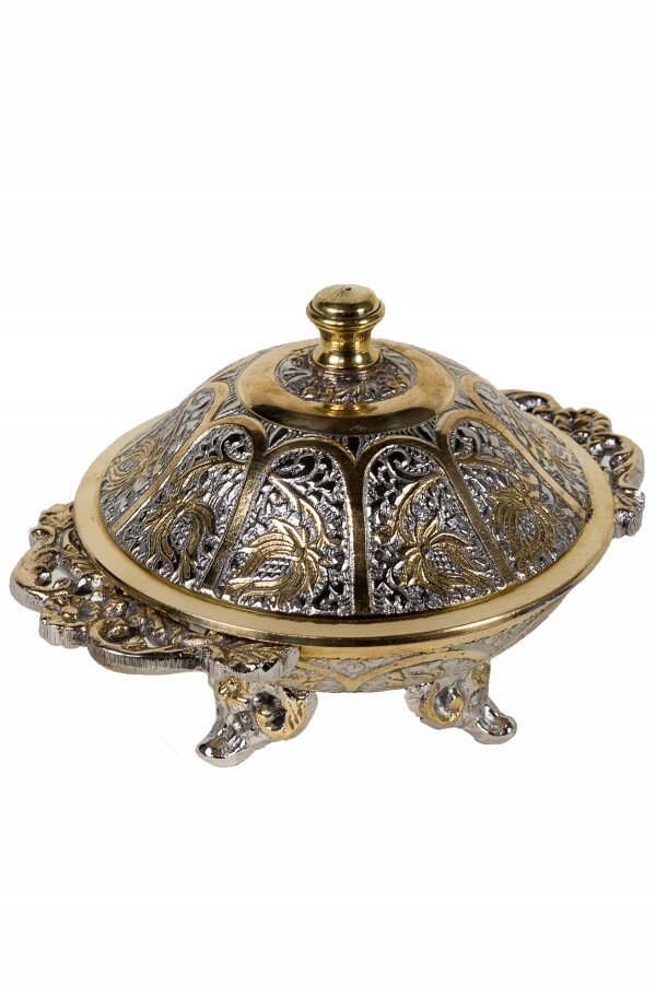 Oosterse suikerpot, zilver/goud, Khasib box