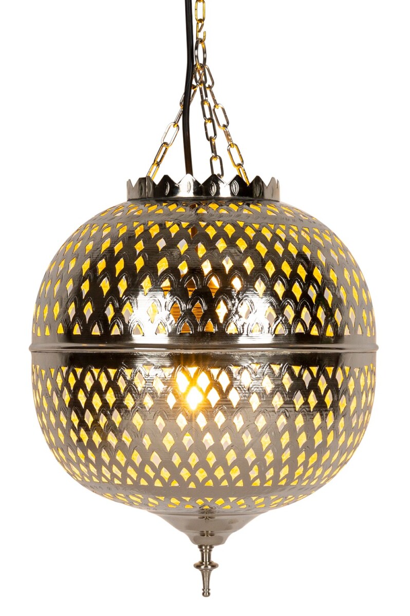 Oosterse messinglamp Safiye, zilver, 23 cm, handgemaakt, boh