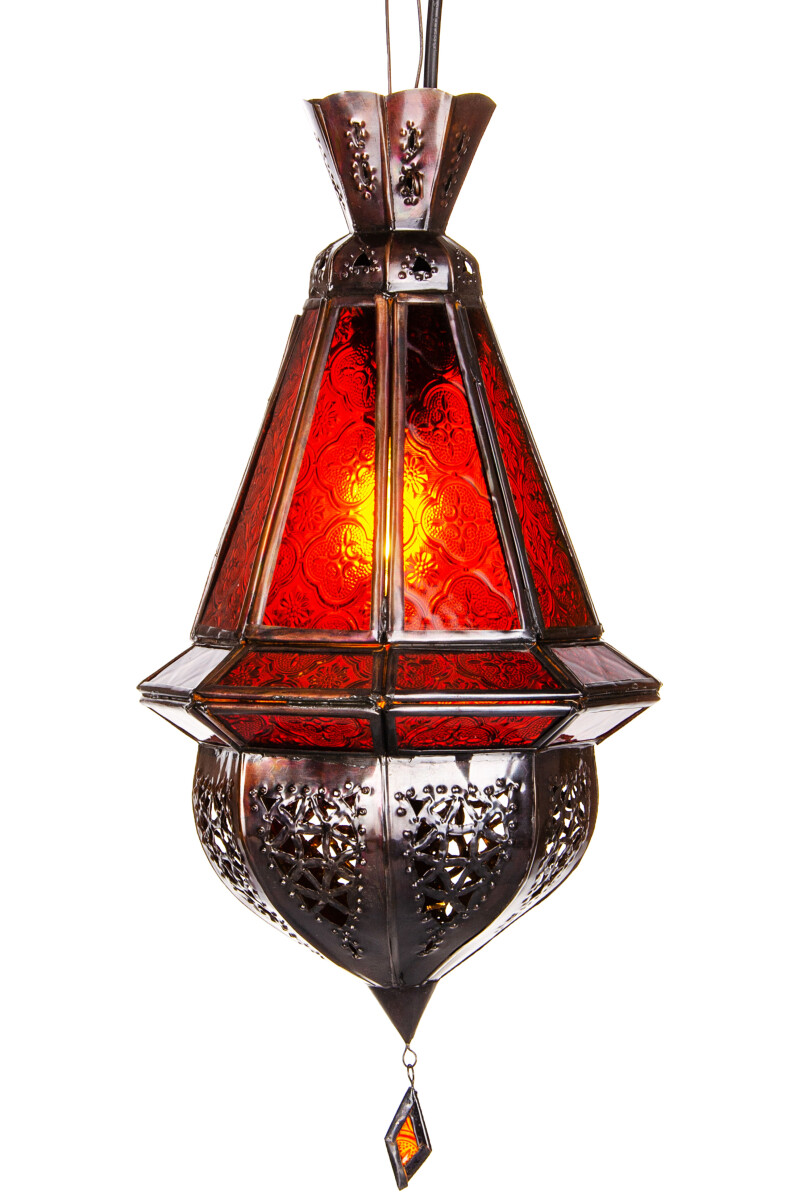 Plafondlamp Moulay Rood 45 cm | Oosterse lamp van glas en me