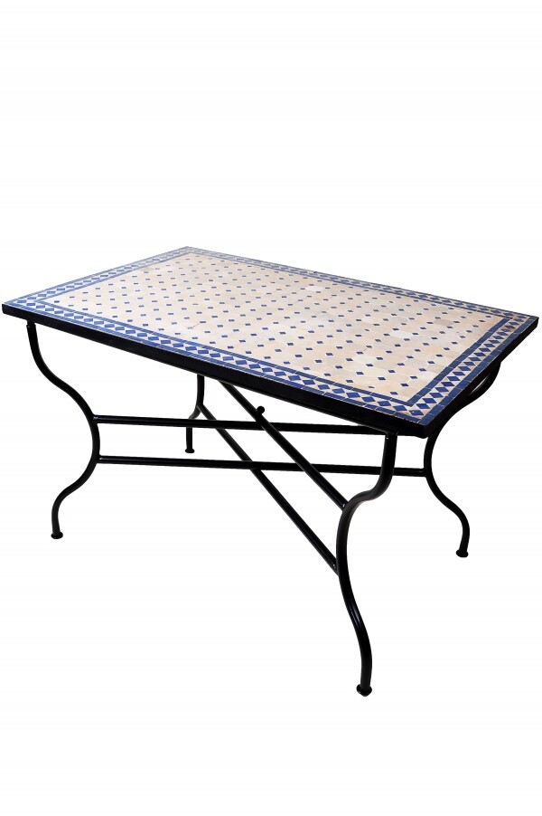 Marokkaanse mozaïektafel Marrakesh beige-blauw 120x80 c