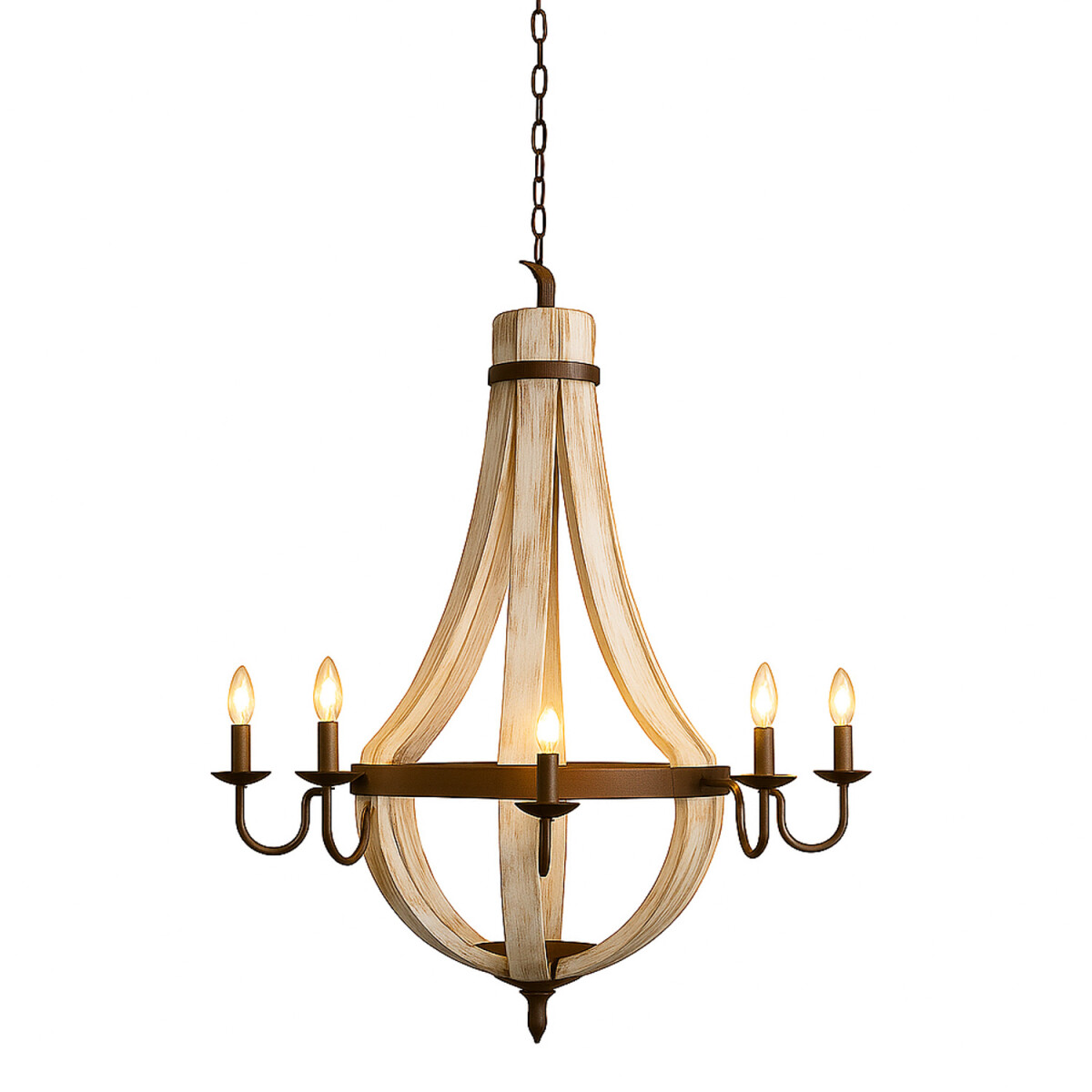 Kroonluchter Abdallah hout en metaal 93 cm | Indiase shabby 