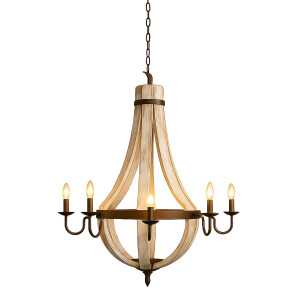 Kroonluchter Abdallah hout en metaal 93 cm | Indiase...