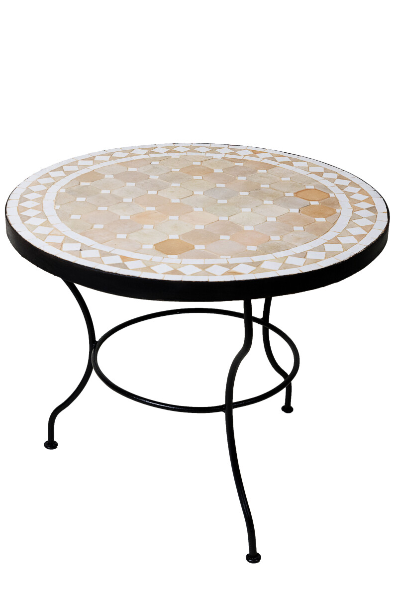 Marokkaanse mozaïektafel Marrakesh, beige en wit, 60 cm