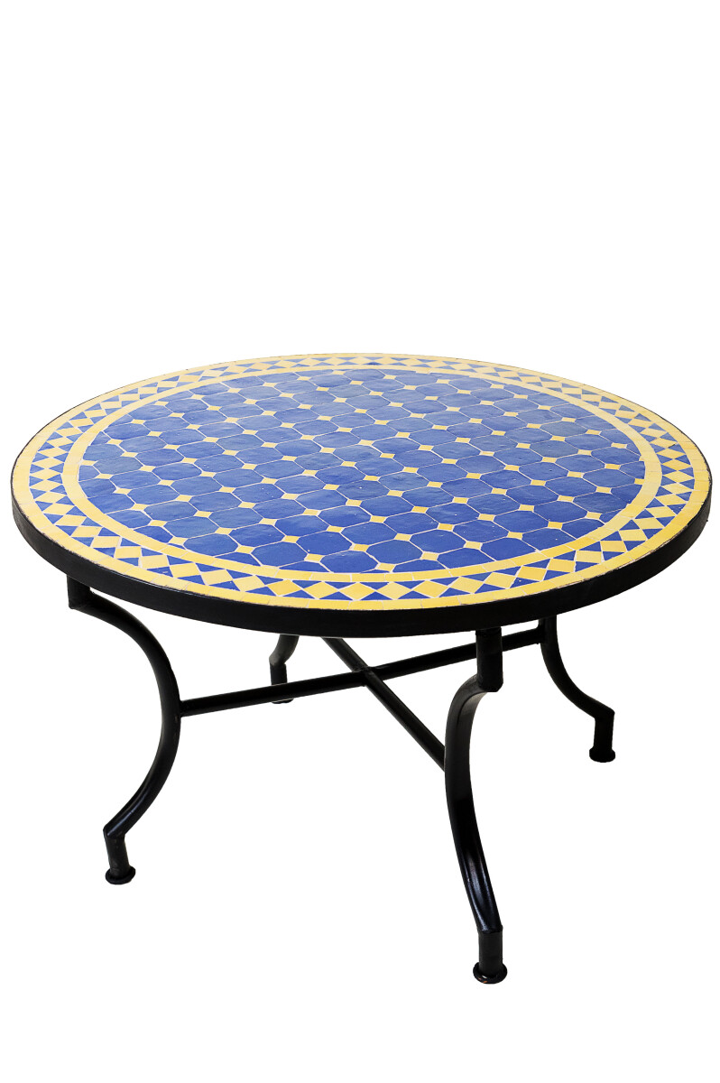 Marokkaanse mozaïektafel Marrakesh Blauw Geel, 80 cm, 4