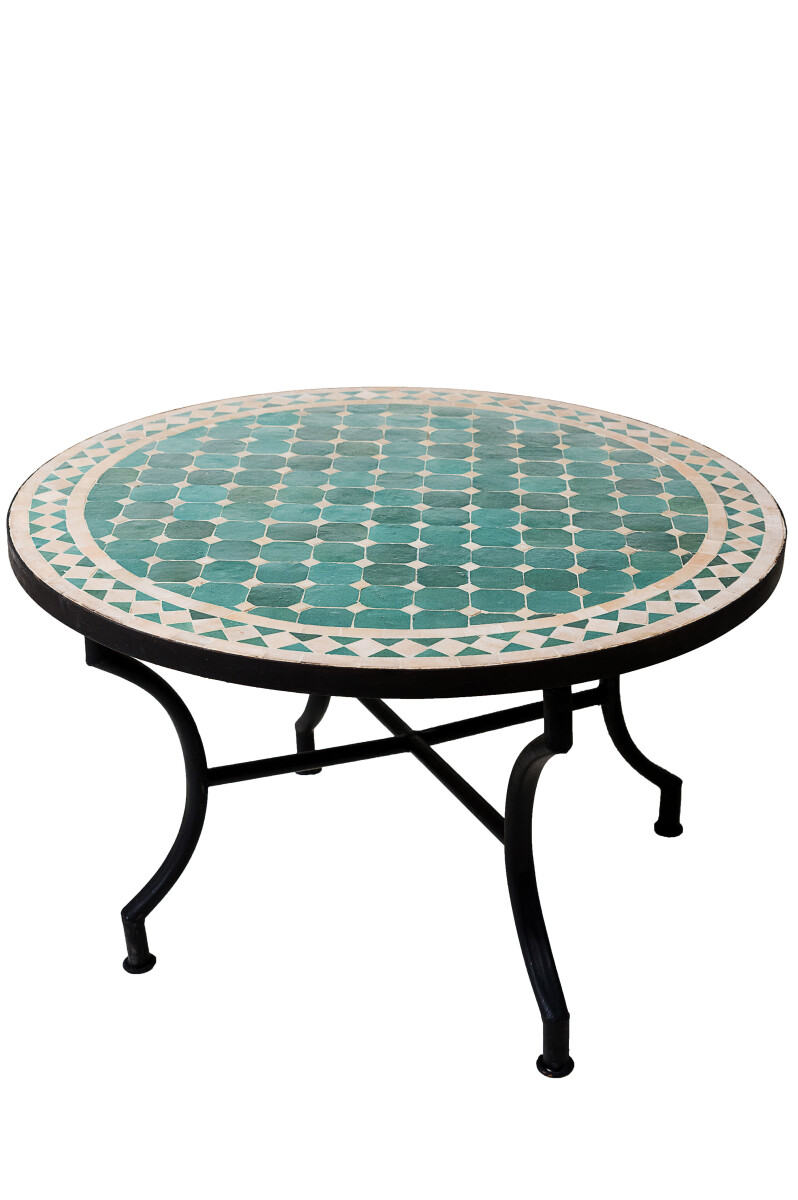 Marokkaanse mozaïektafel Marrakesh, groen-beige, 80 cm,