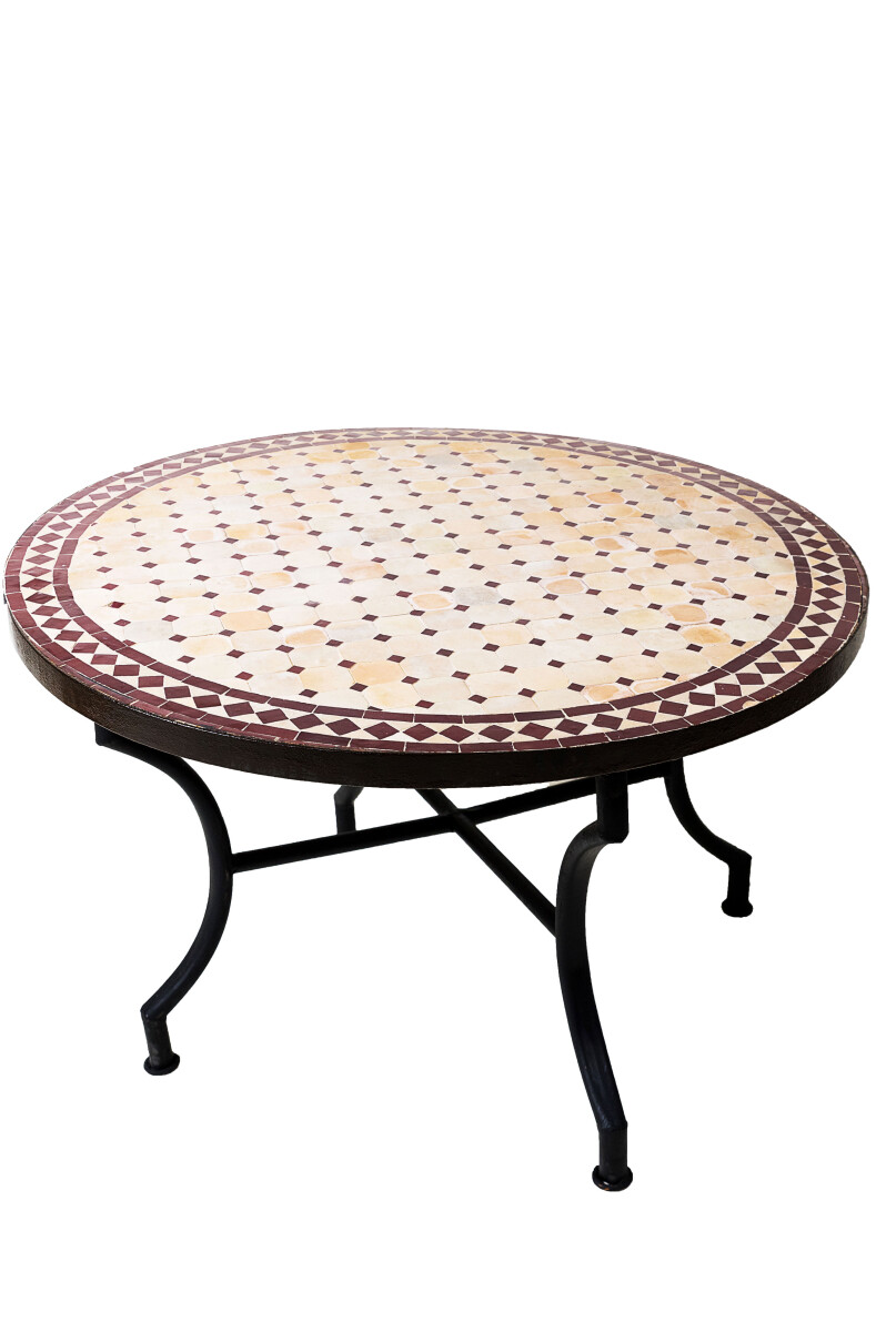 Marokkaanse mozaïektafel Marrakesh, beige en bordeauxro