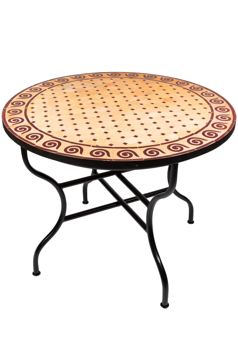Marokkaanse mozaïektafel Spiraal Beige Bordeaux 100 cm 